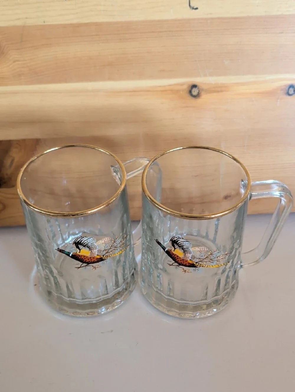 2 VTG. Tudor Dema ,   Pheasant Glass Beer Mugs. England🌟🌟🌟
